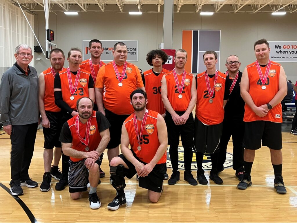 A team picture of the Special Olympics Indiana Madison County Mustangs. 