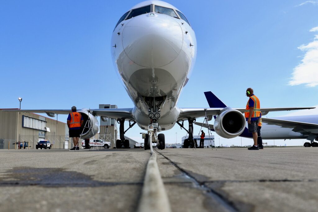 Athletes preparing for the Plane Pull Challenge