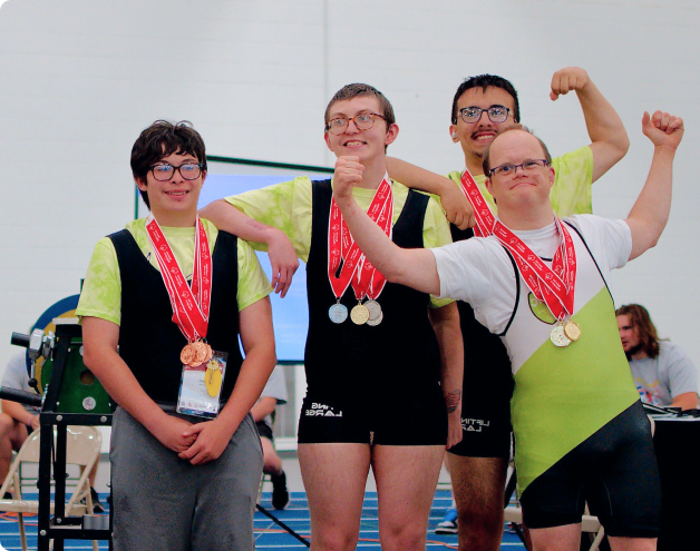 Cheering athletes with medals